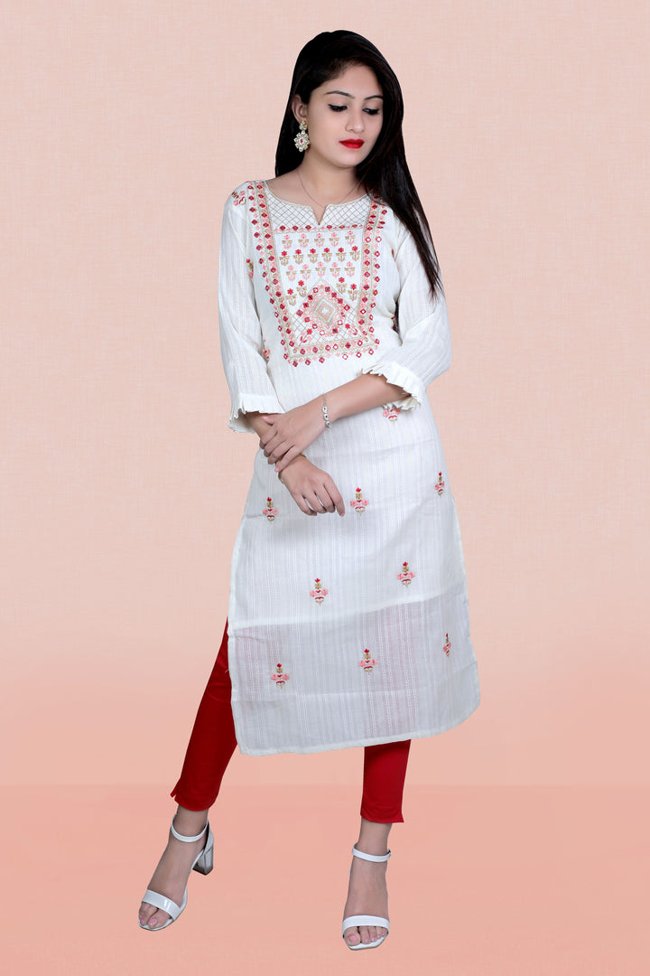 White Khadi Cotton Kurti for Women | Ethnic Designer Embroidery Work