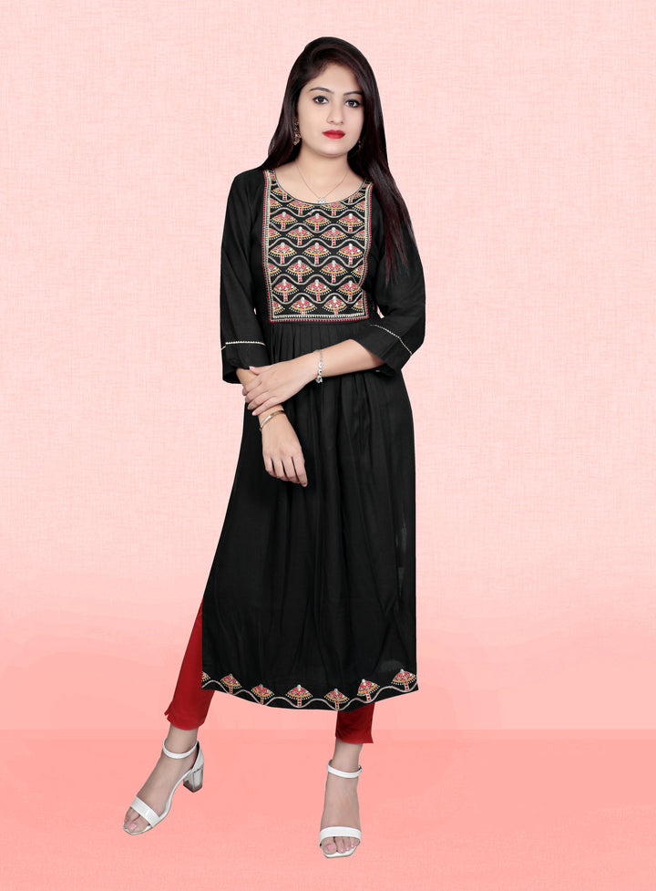 Black Rayon Kurti for Women | Ethnic and Festive Wear with Embroidery