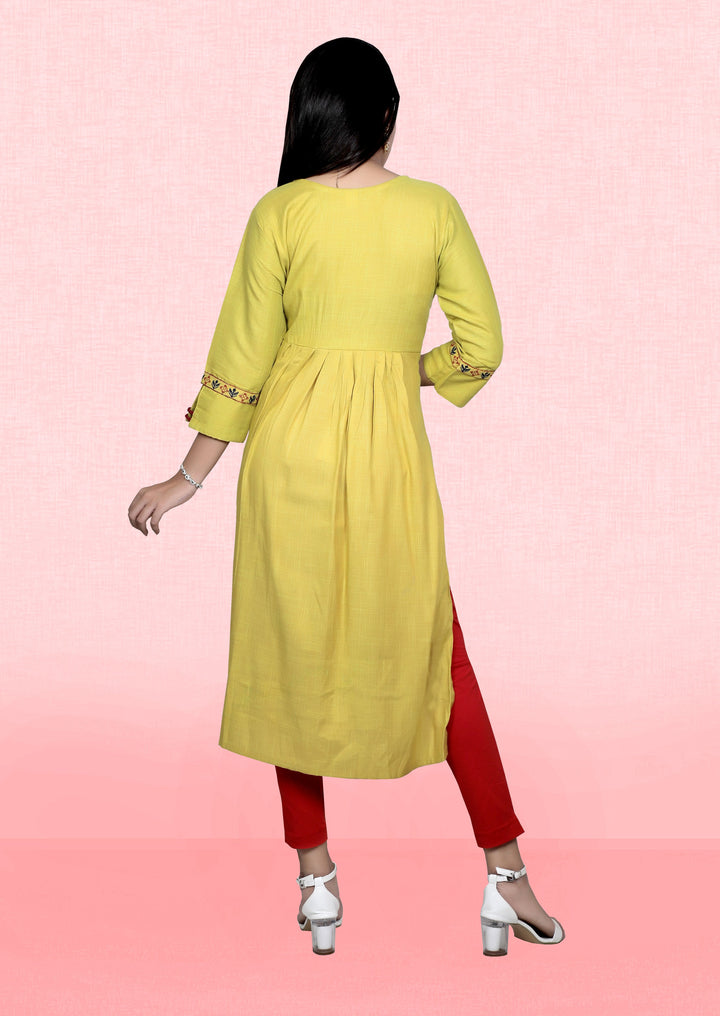 Mustard Rayon Kurti for Women | Ethnic and Festive Wear with Embroidery