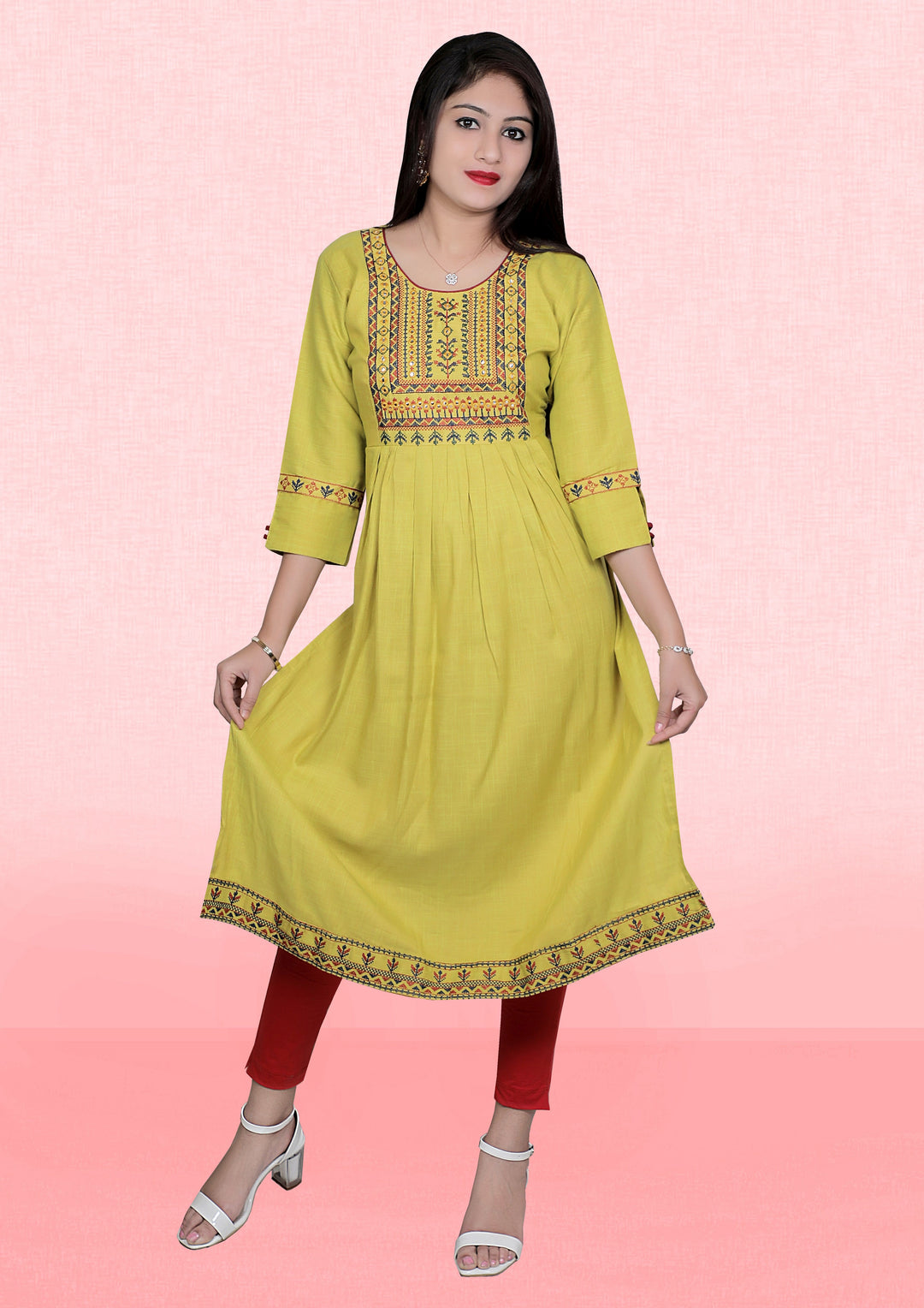 Mustard Rayon Kurti for Women | Ethnic and Festive Wear with Embroidery