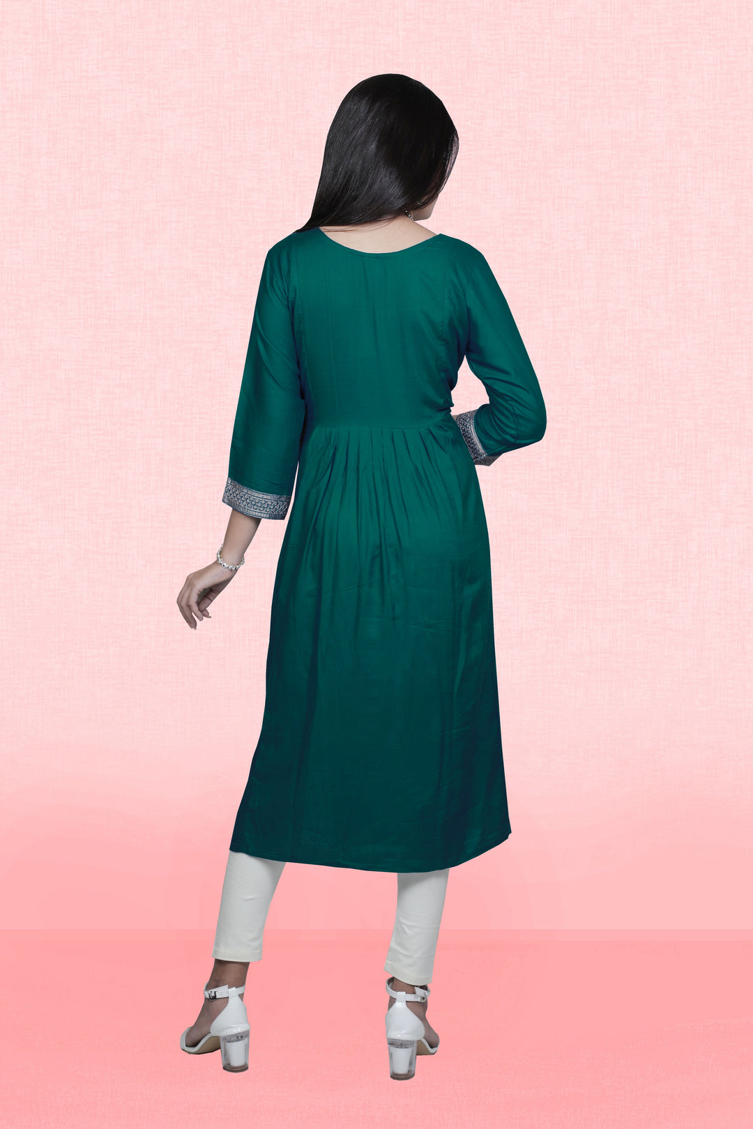 Designer Green Long Kurti in Rayon | Lightweight and Comfortable Outfit