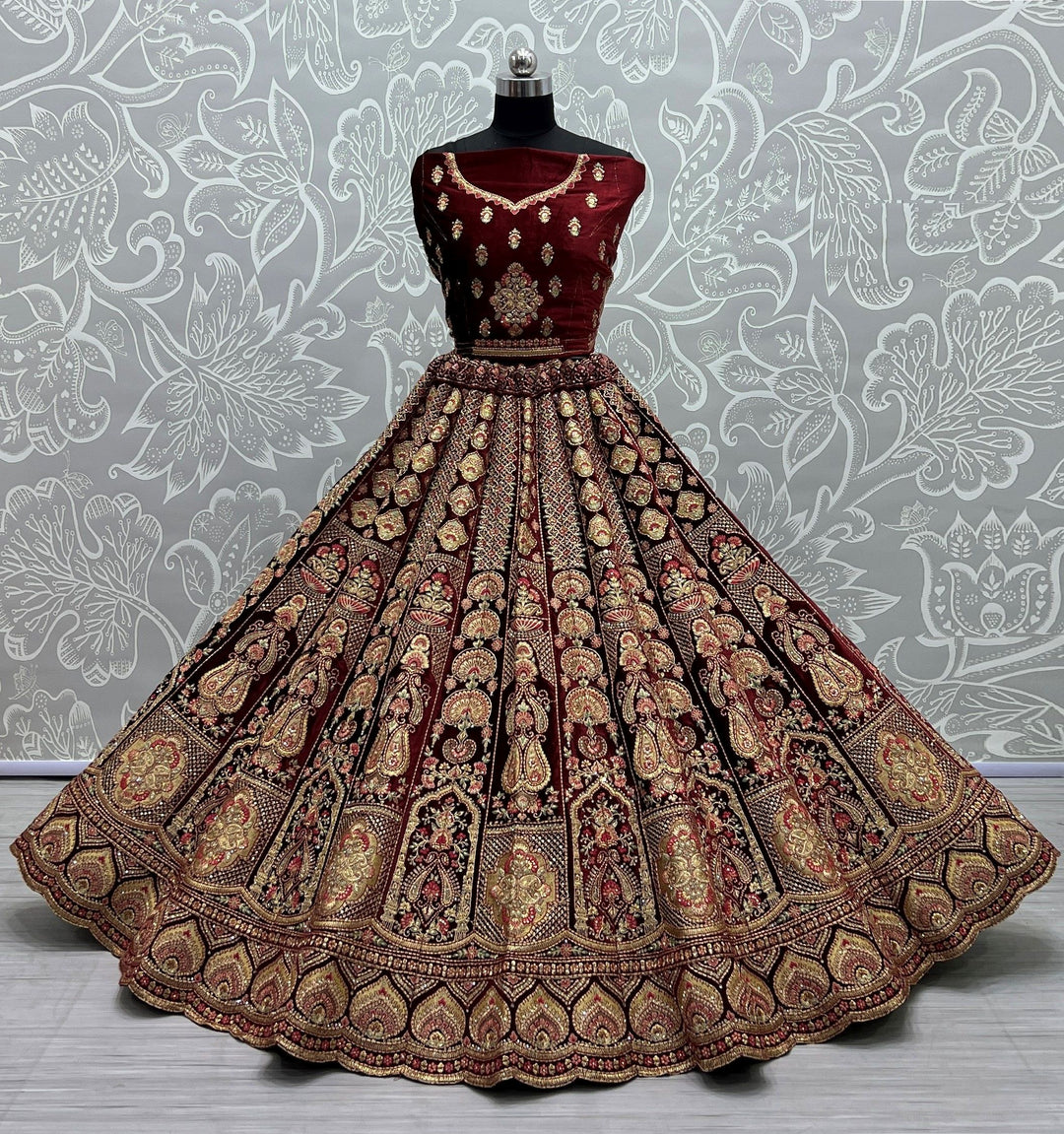 Velvet Multi-Designer Lehenga | Embroidery & Dori Work for Weddings