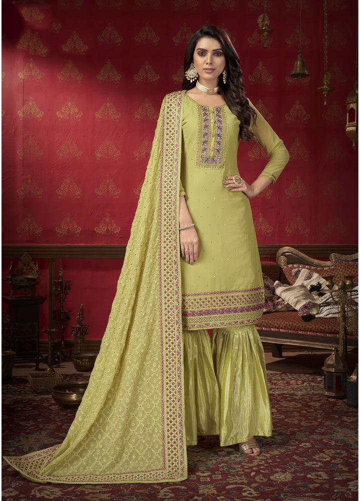 Elegant Faux Georgette Suit | Multi-Embroidery Work with Santoon Bottom & Dupatta