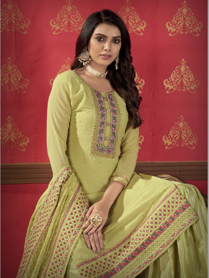 Elegant Faux Georgette Suit | Multi-Embroidery Work with Santoon Bottom & Dupatta