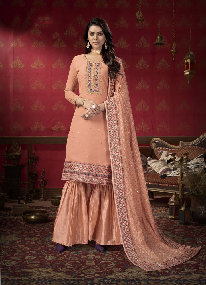 Elegant Faux Georgette Suit | Multi-Embroidery Work with Santoon Bottom & Dupatta