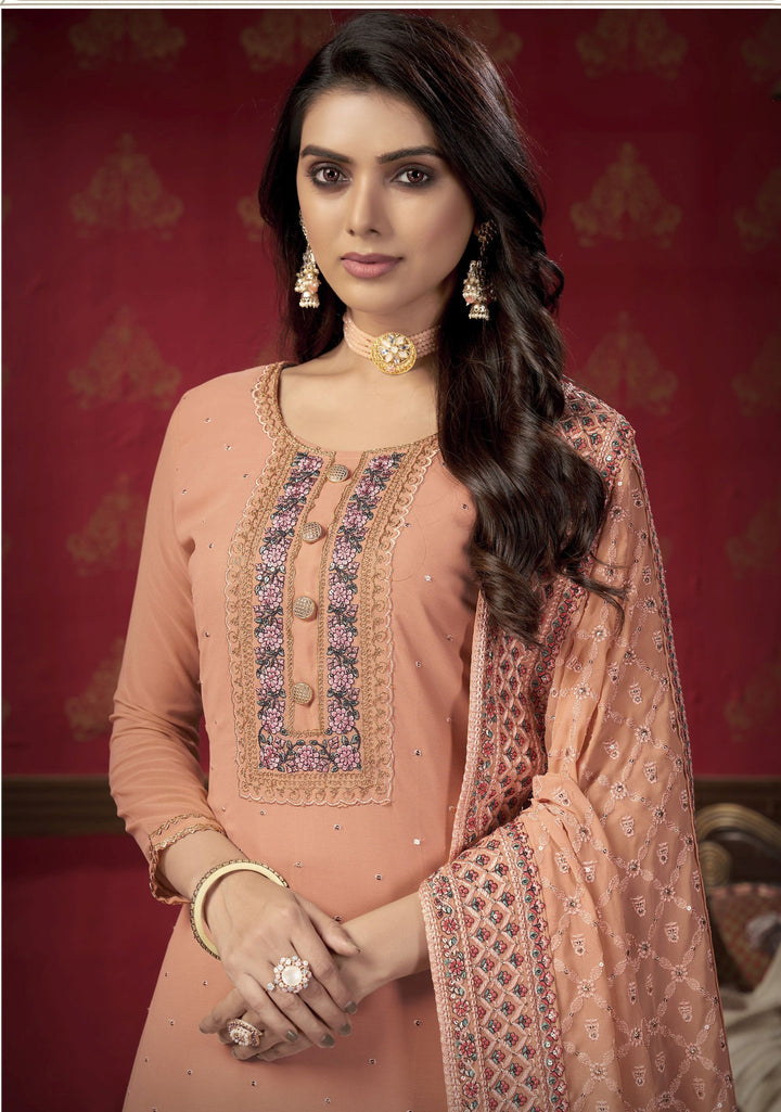 Elegant Faux Georgette Suit | Multi-Embroidery Work with Santoon Bottom & Dupatta