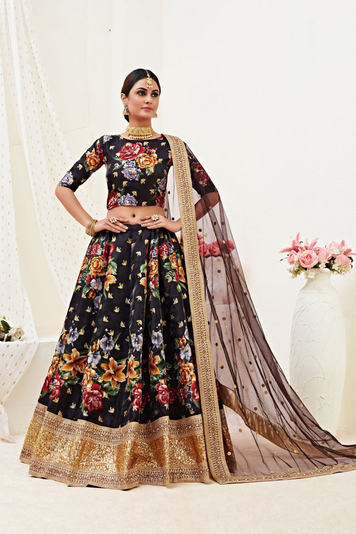 Floral Print Banglori Silk Lehenga | Elegant Dori & Jari Work for Events