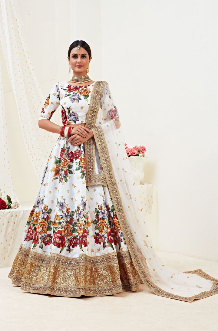 Floral Print Banglori Silk Lehenga | Elegant Dori & Jari Work for Events