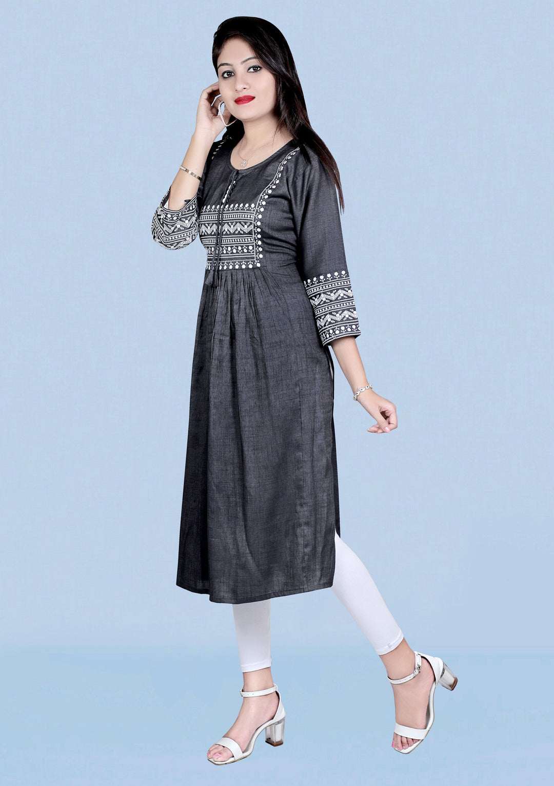 Two-Tone Rayon Kurti for Women | Designer Embroidered Casual Outfit