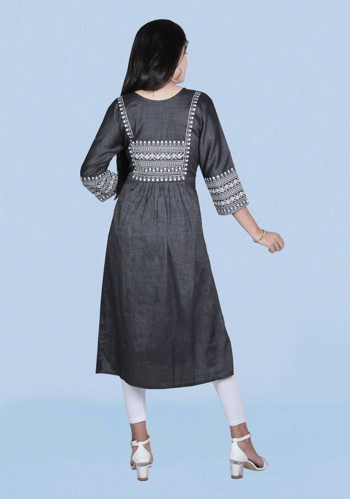 Two-Tone Rayon Kurti for Women | Designer Embroidered Casual Outfit