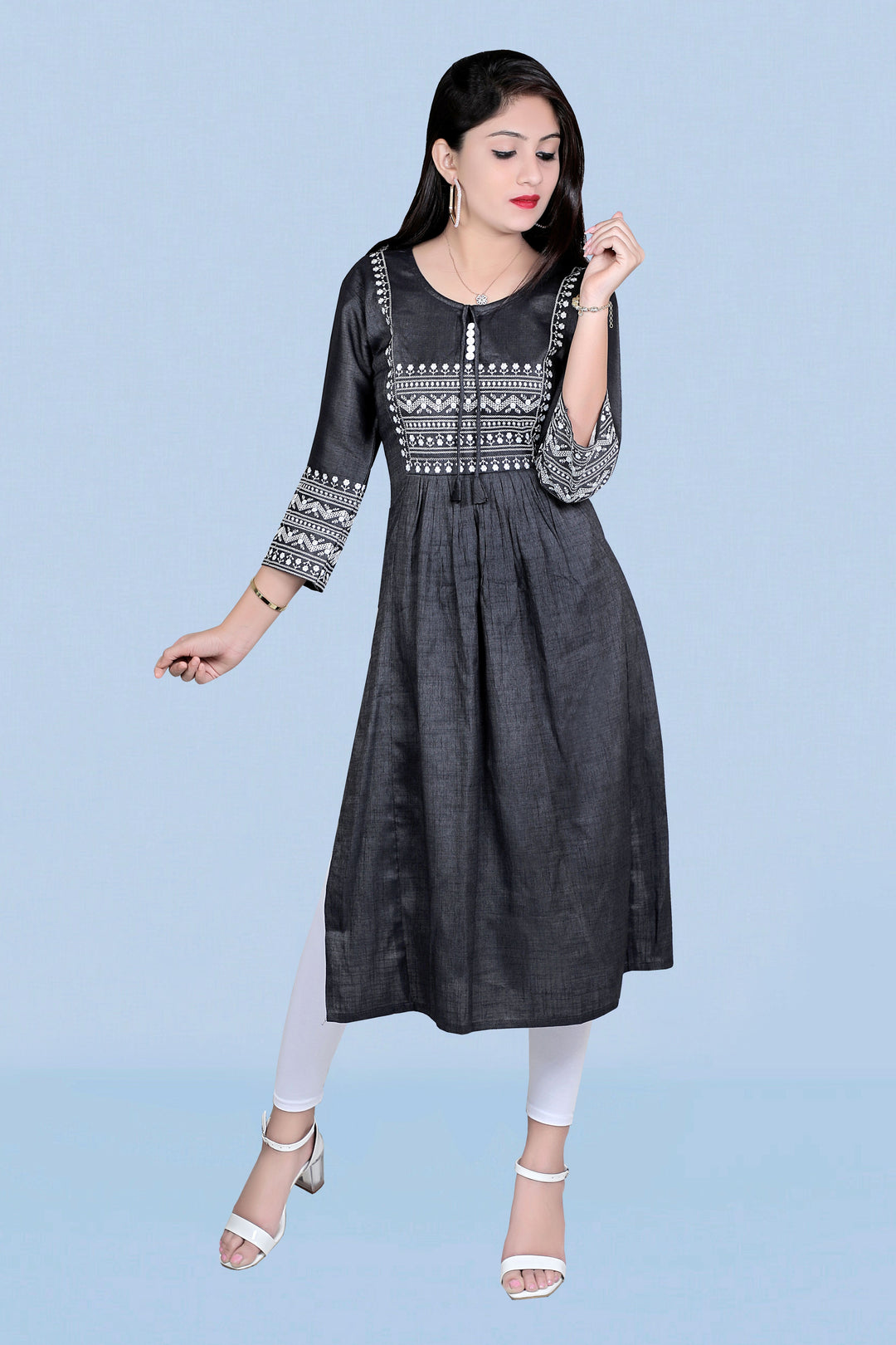 Two-Tone Rayon Kurti for Women | Designer Embroidered Casual Outfit