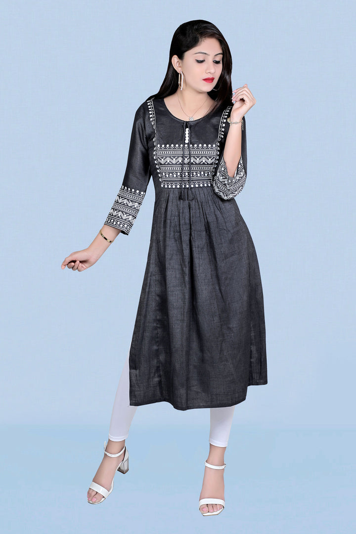 Two-Tone Rayon Kurti for Women | Designer Embroidered Casual Outfit