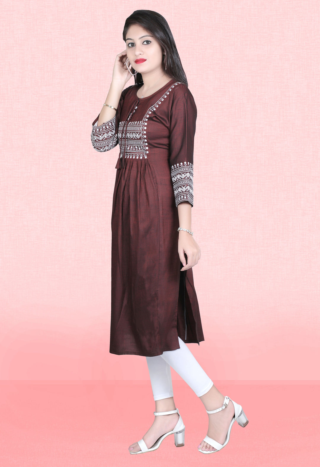 Two-Tone Rayon Kurti for Women | Designer Embroidered Casual Outfit