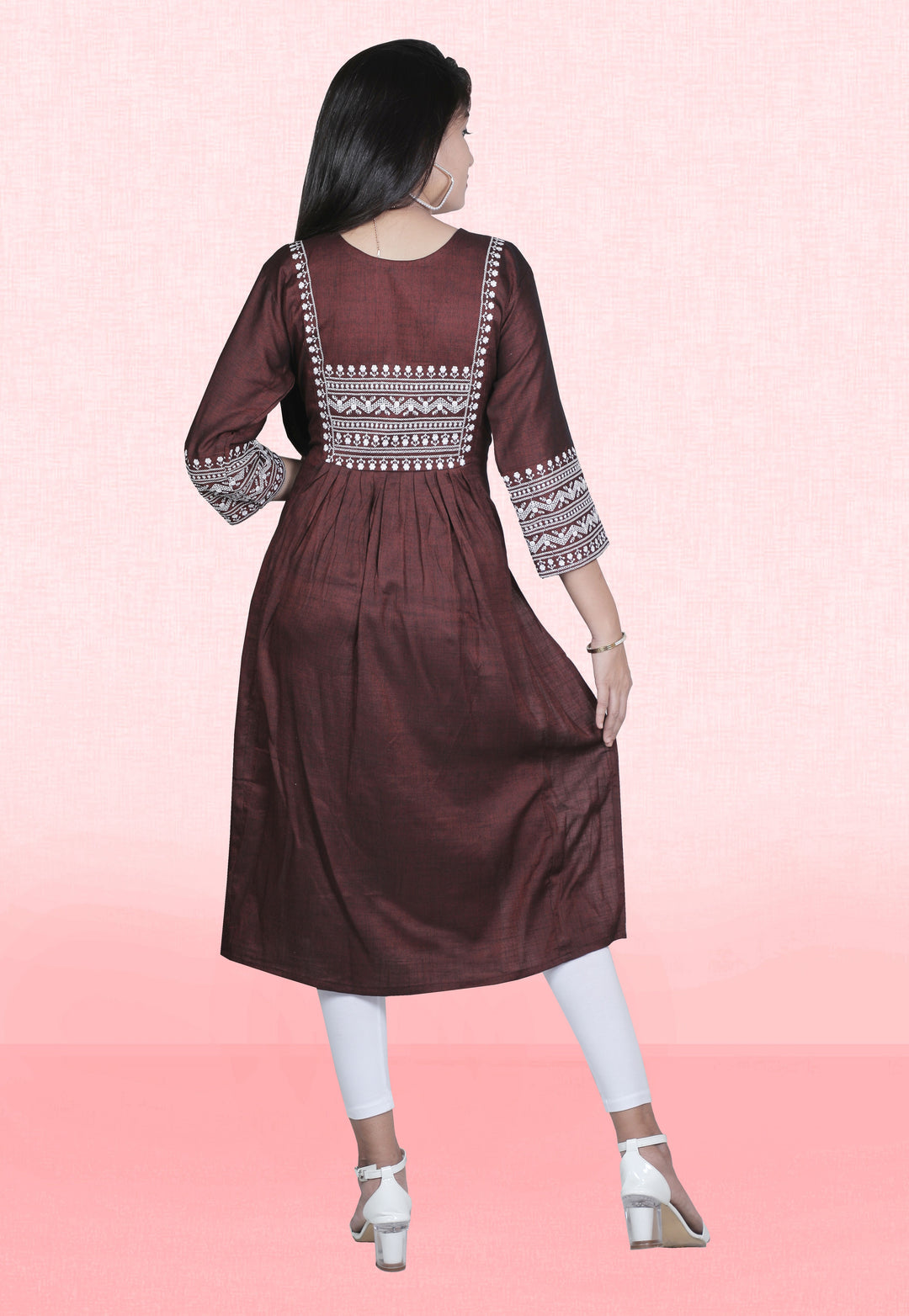 Two-Tone Rayon Kurti for Women | Designer Embroidered Casual Outfit