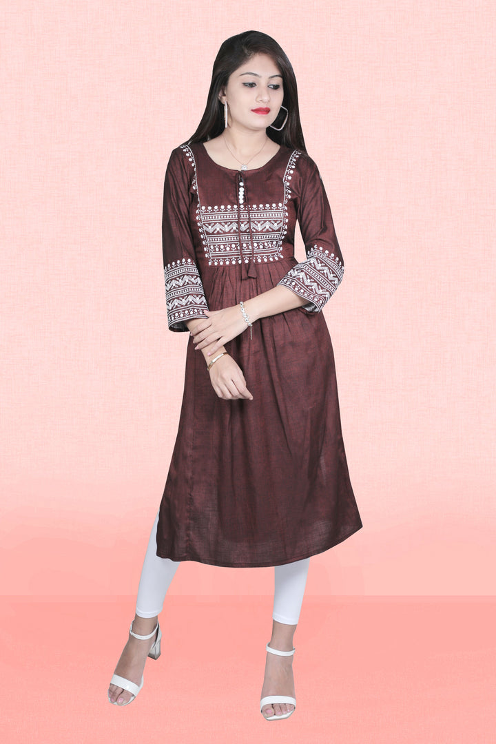 Two-Tone Rayon Kurti for Women | Designer Embroidered Casual Outfit