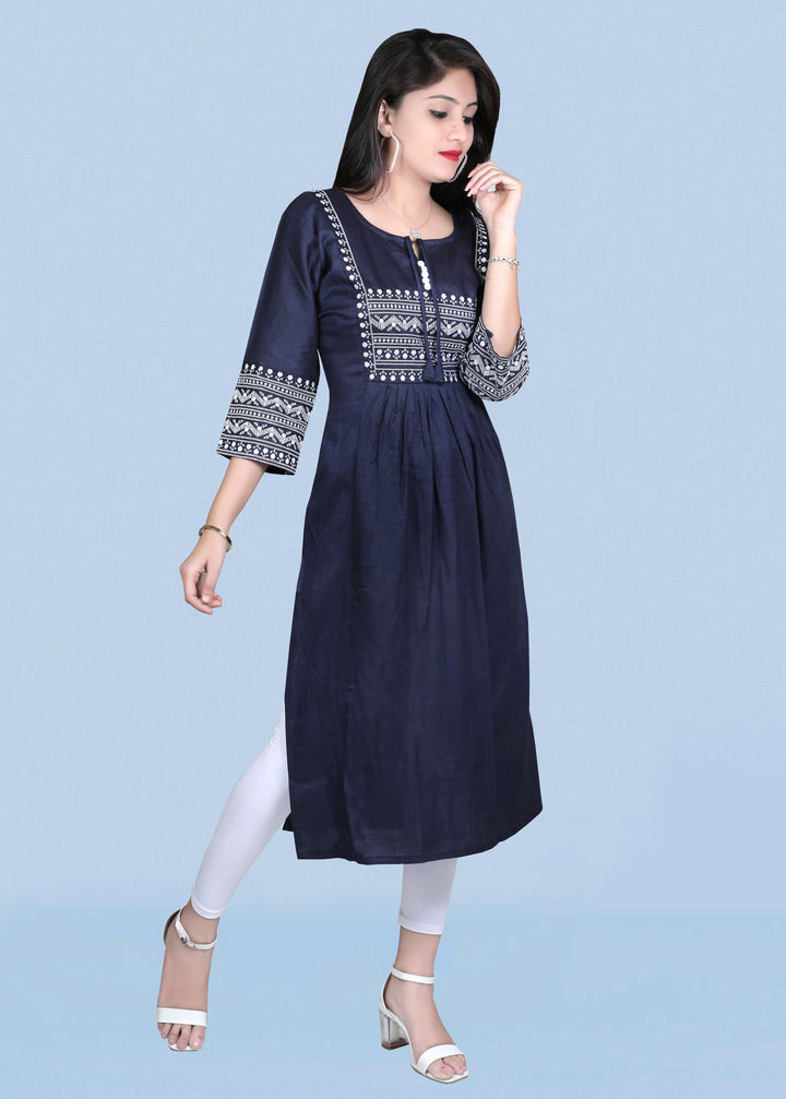 Two-Tone Rayon Kurti for Women | Designer Embroidered Casual Outfit