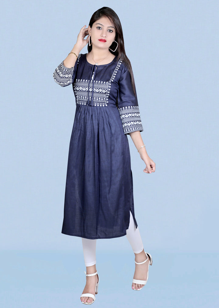 Two-Tone Rayon Kurti for Women | Designer Embroidered Casual Outfit