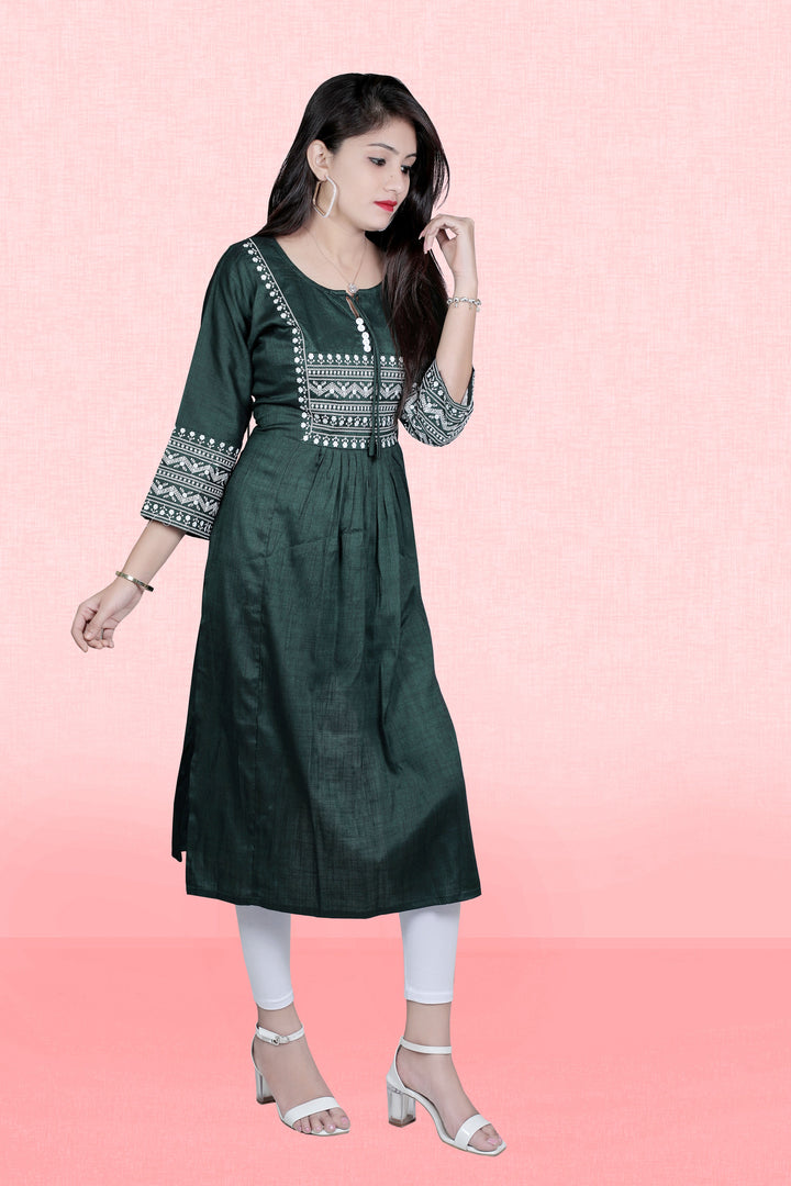 Two-Tone Rayon Kurti for Women | Designer Embroidered Casual Outfit