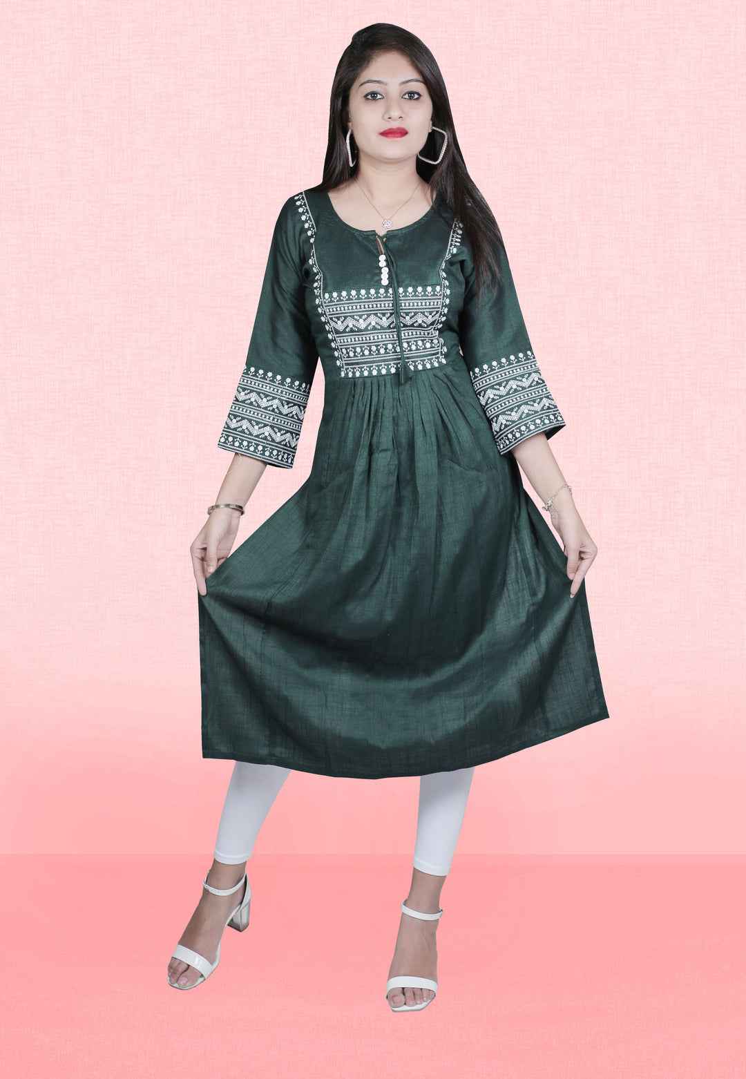 Two-Tone Rayon Kurti for Women | Designer Embroidered Casual Outfit