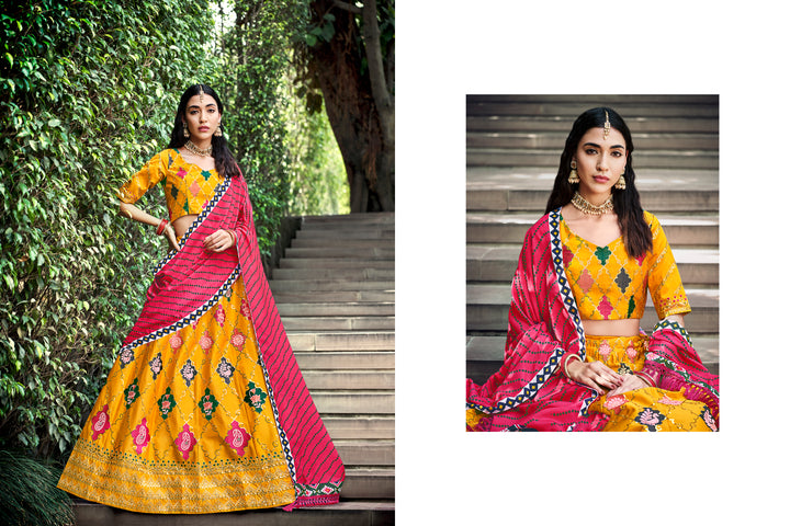 Beautiful Yellow Silk Lehenga with Pink Dupatta | An Exclusive Designer Masterpiece