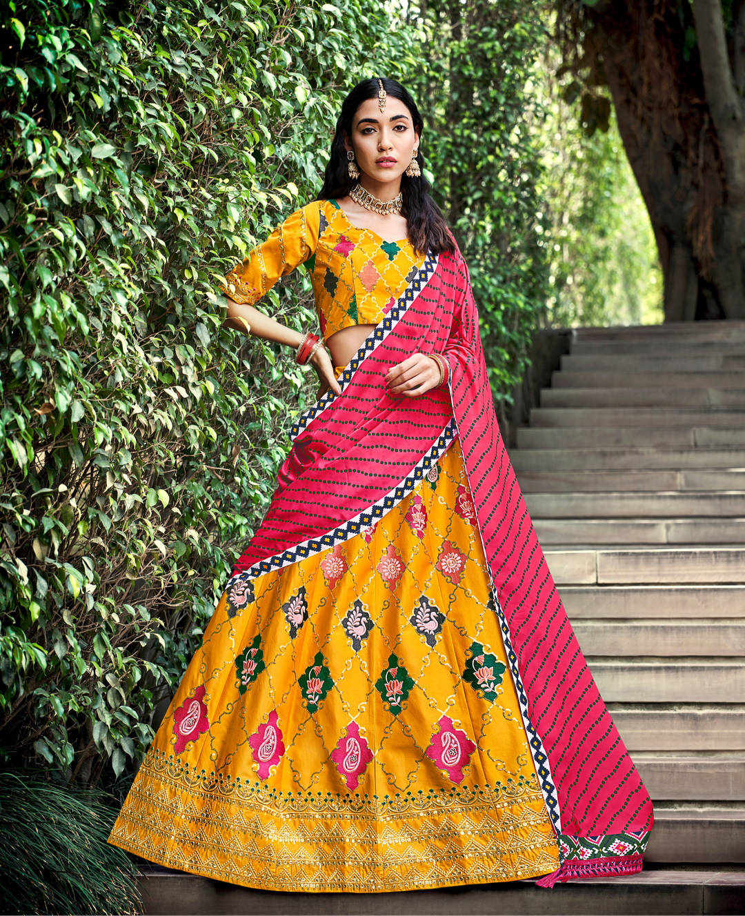 Beautiful Yellow Silk Lehenga with Pink Dupatta | An Exclusive Designer Masterpiece