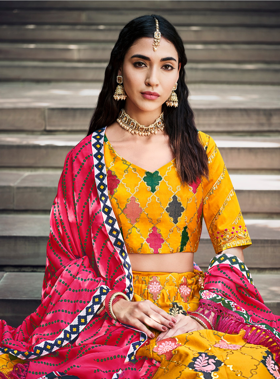 Beautiful Yellow Silk Lehenga with Pink Dupatta | An Exclusive Designer Masterpiece