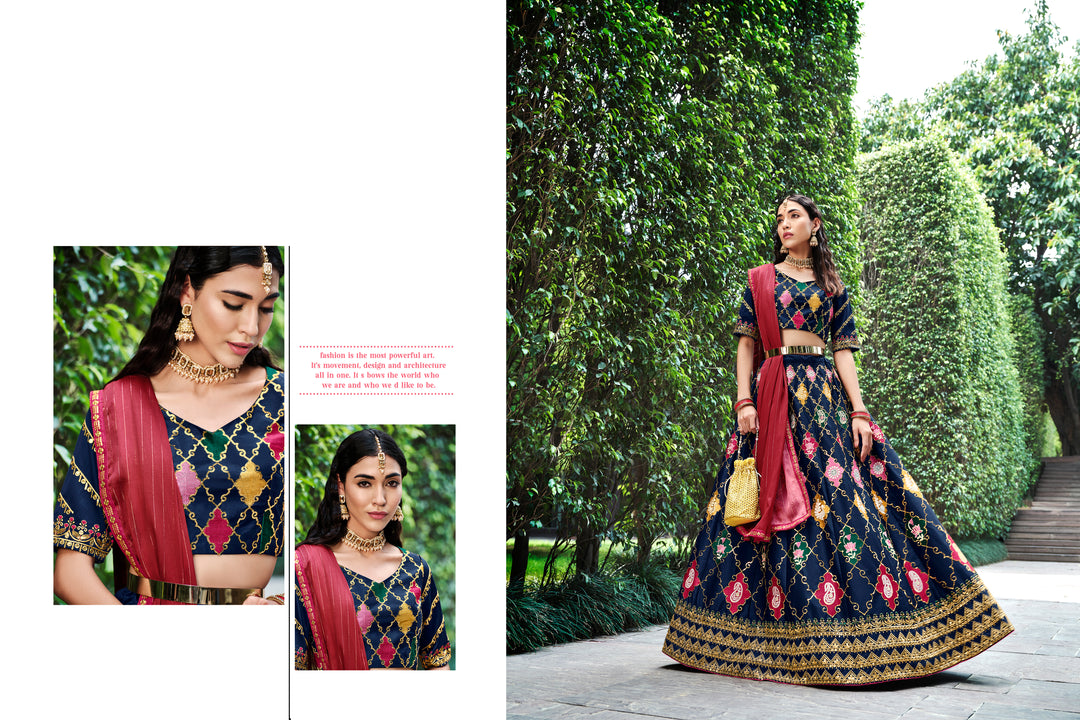 Beautiful Navy Blue Silk Lehenga with Pink Dupatta | Unmatched Beauty for Grand Occasions