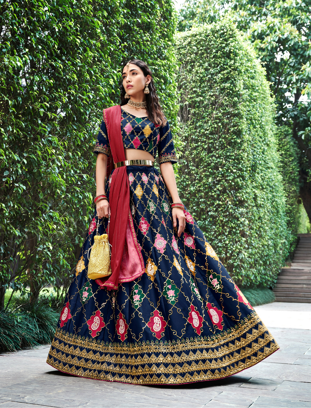 Beautiful Navy Blue Silk Lehenga with Pink Dupatta | Unmatched Beauty for Grand Occasions