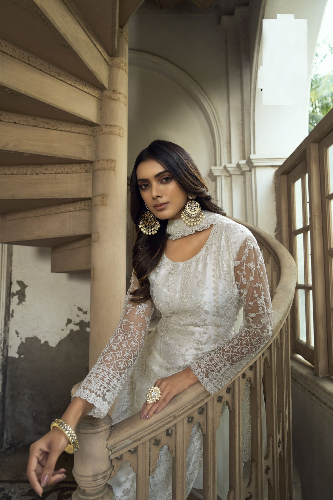 Designer White Butterfly Net Salwar Suit | Embellished with Fine Embroidery Work