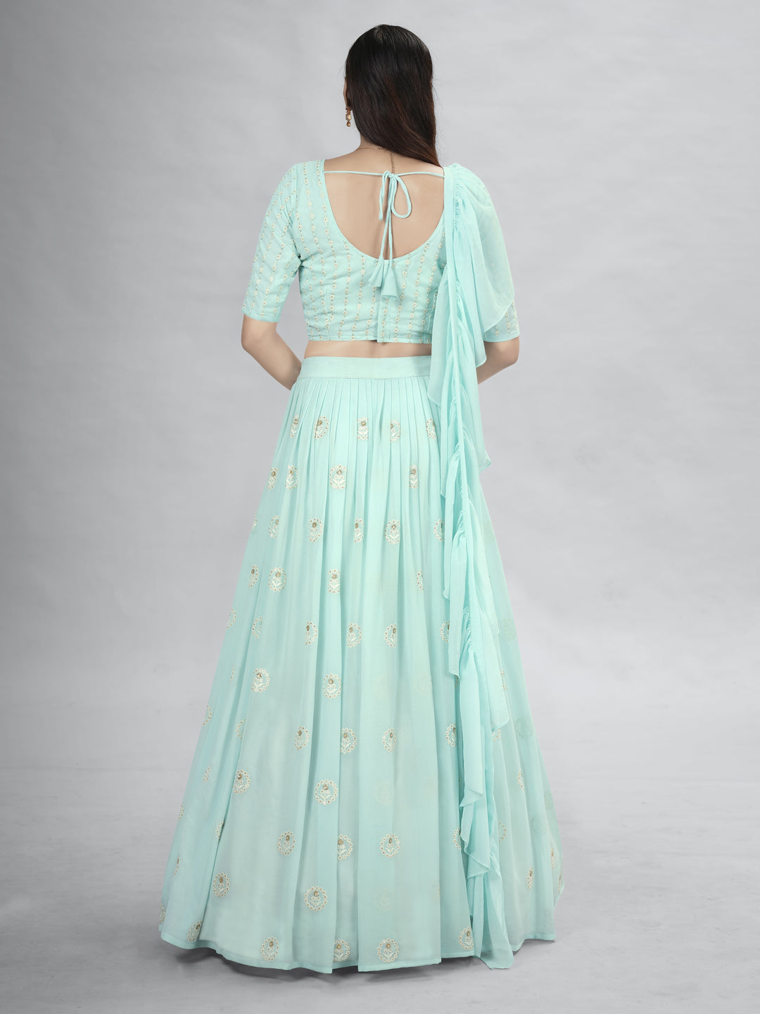 Radiant Turquoise Georgette Lehenga with Turquoise Dupatta | Crafted for Timeless Elegance