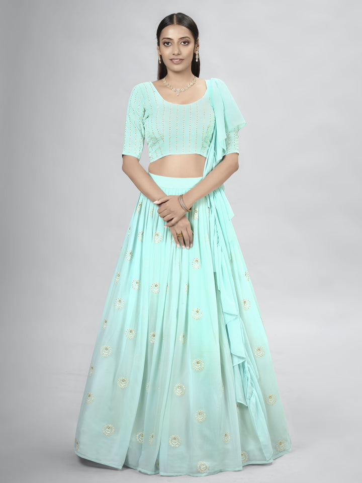 Radiant Turquoise Georgette Lehenga with Turquoise Dupatta | Crafted for Timeless Elegance