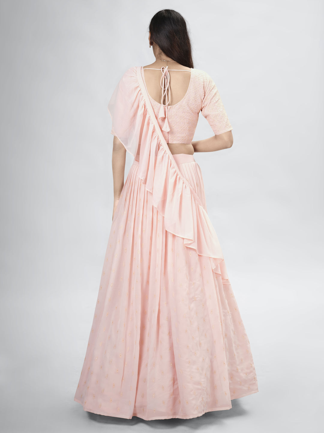 Elegant Peach Georgette Lehenga with Peach Dupatta | Perfect for Weddings and Celebrations