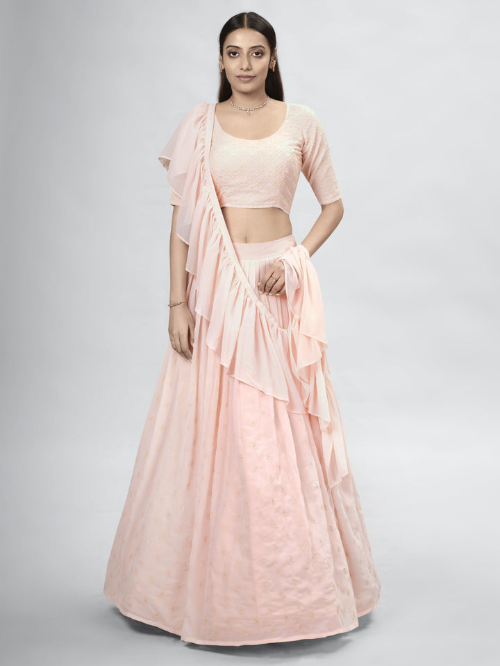 Elegant Peach Georgette Lehenga with Peach Dupatta | Perfect for Weddings and Celebrations