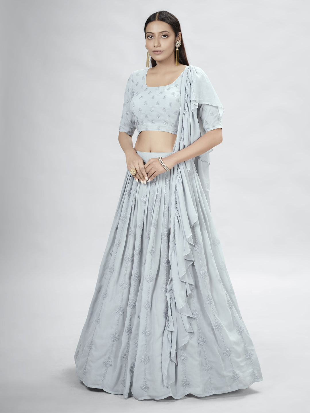 Exquisite Gray Georgette Lehenga with Gray Dupatta | A Graceful Addition to Your Wardrobe