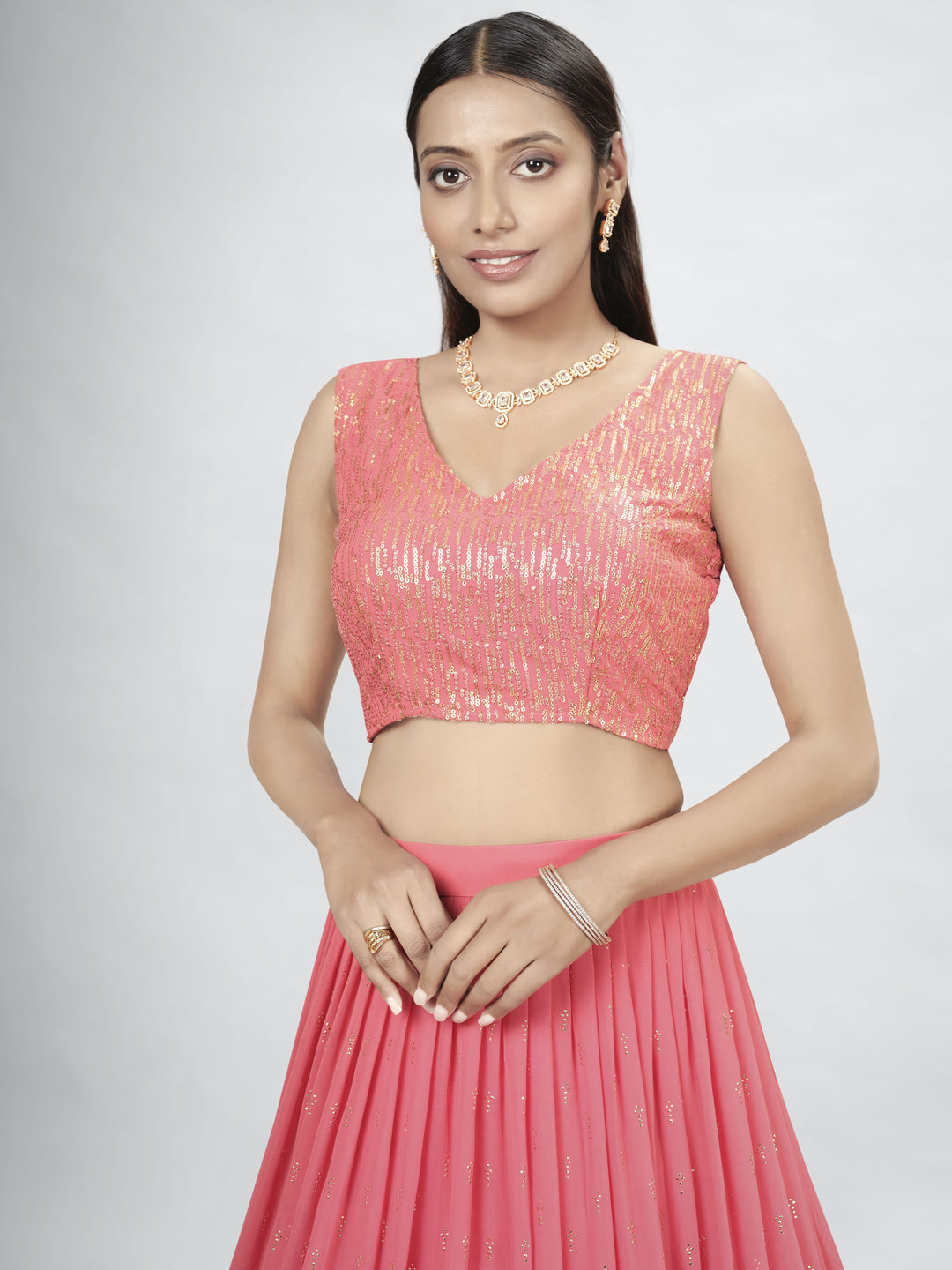 Coral Pink Lehenga Choli | Designer Thread, Sequins & Embroidery Work