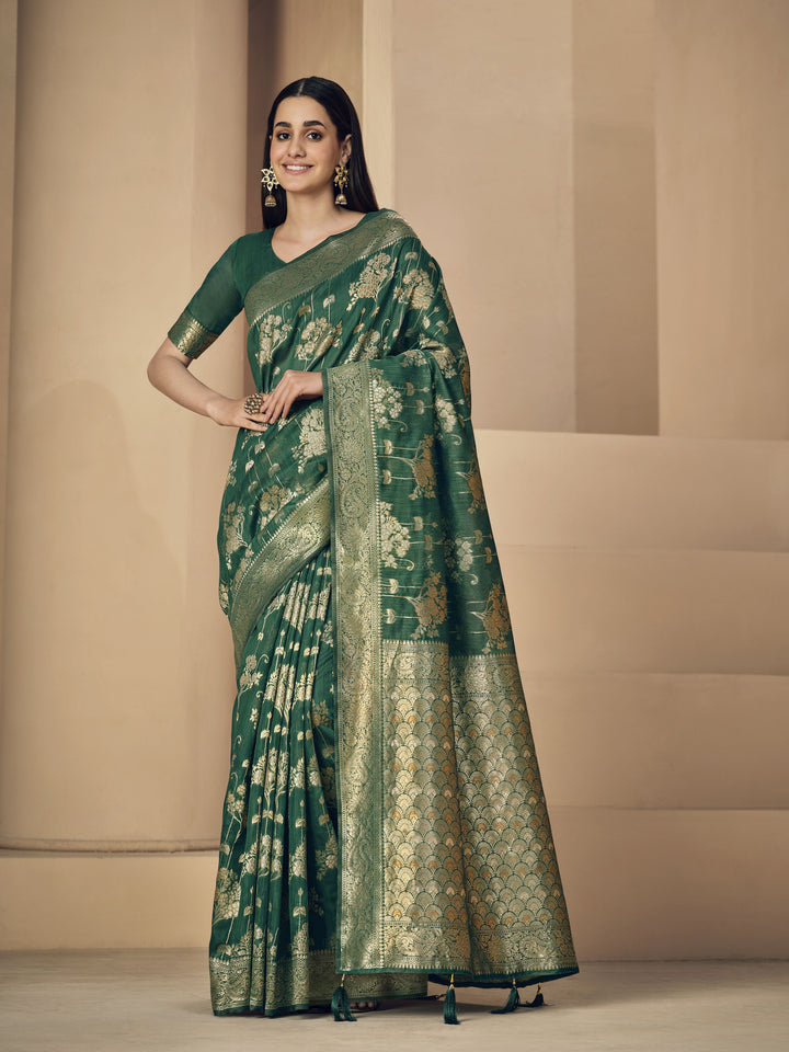 Elegant Linen Saree with Woven Copper Design | Perfect for Weddings & Festive Events