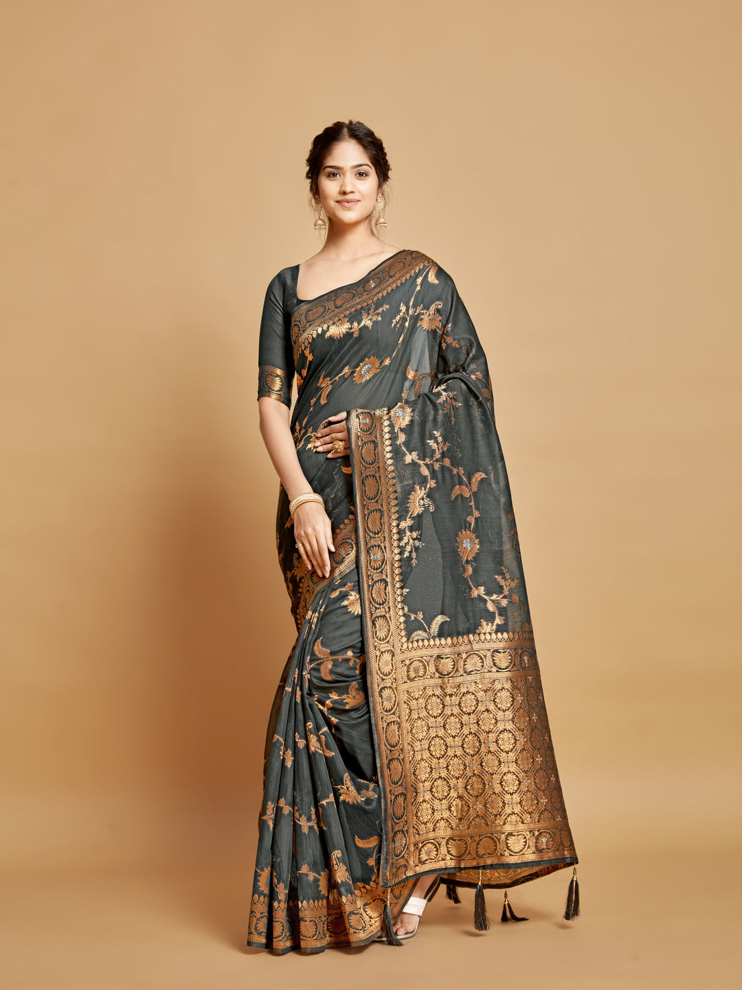 Linen Saree | Wevon-Copper Designer for Weddings & Special Events