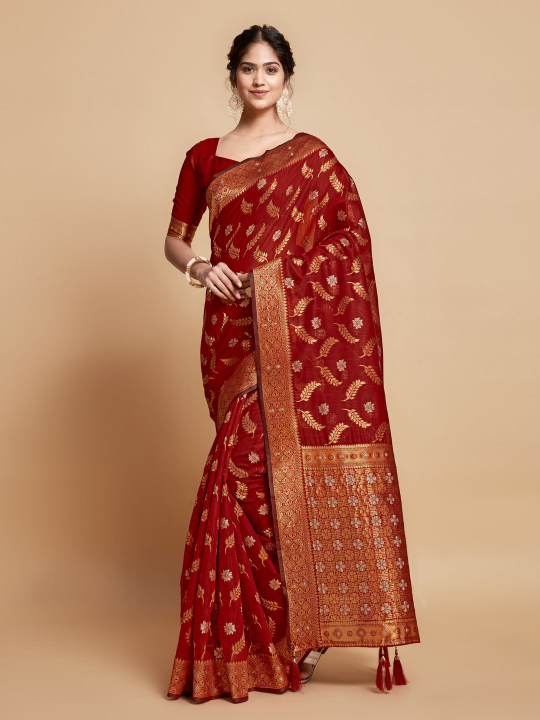 Linen Saree with Wevon-Copper-Designer Work | Ideal for Weddings & Festive Events