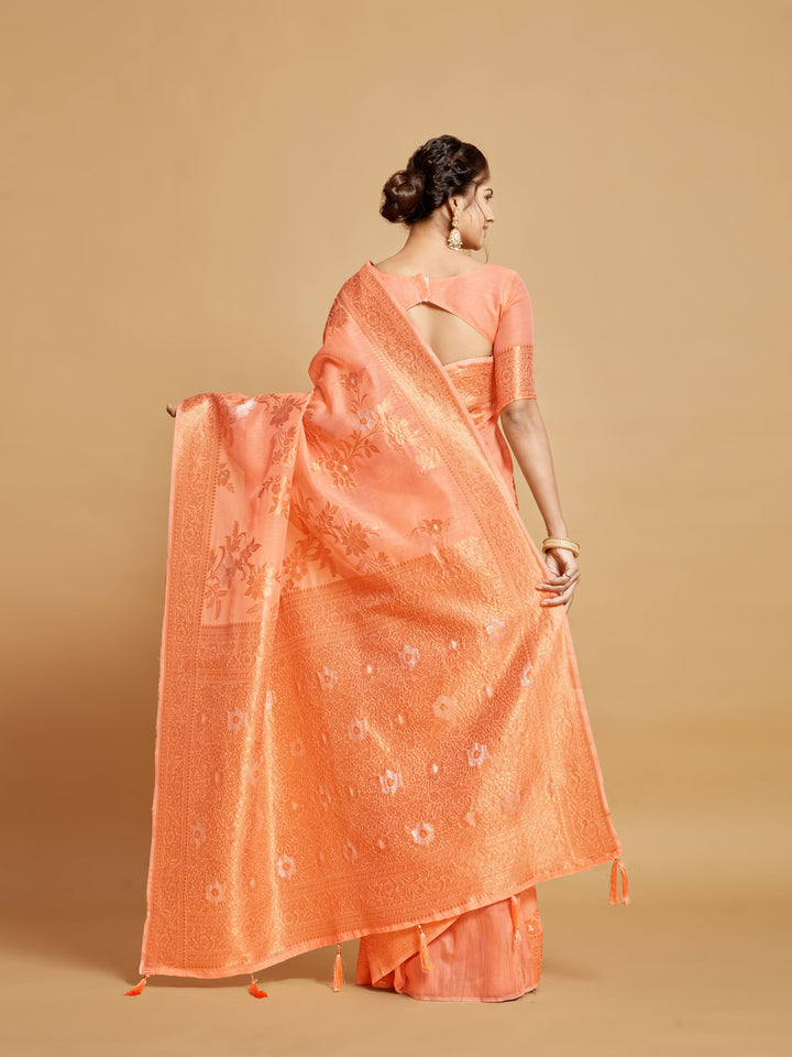 Linen Saree with Wevon-Copper Designer Work | Perfect for Weddings & Festivals