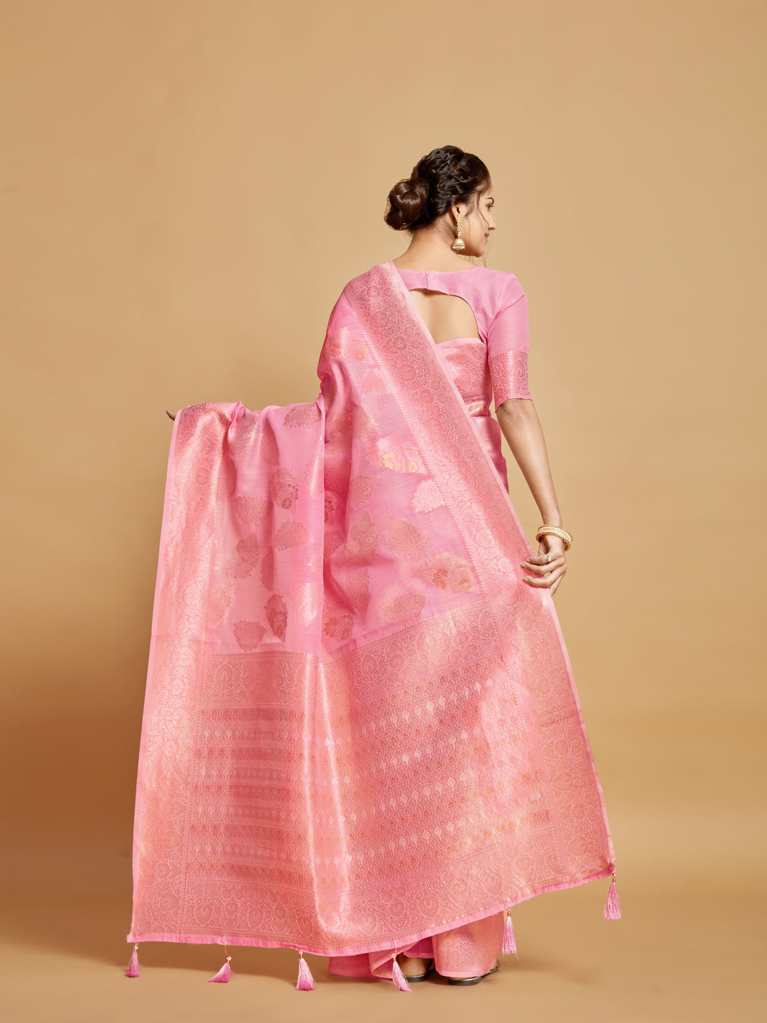 Designer Linen Saree with Wevon-Copper Work | Perfect for Weddings & Events