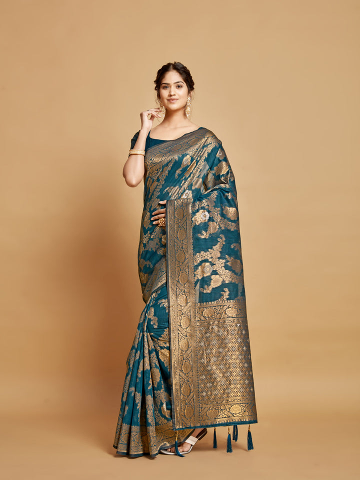 Linen Saree with Wevon-Copper Design | Perfect for Weddings & Festivals