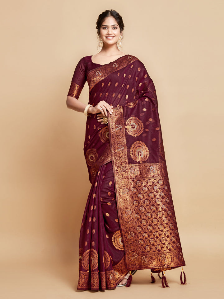 Linen Wevon-Copper Designer Saree | Elegant Wedding & Festive Wear