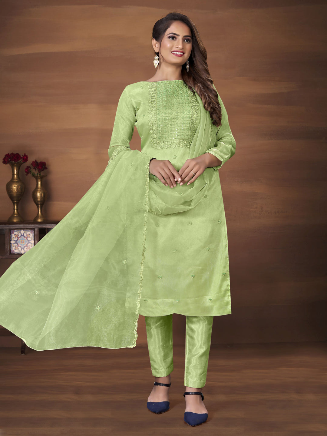 Designer Organza Kurtis Set with Sequins & Thread Work | Wedding & Festive