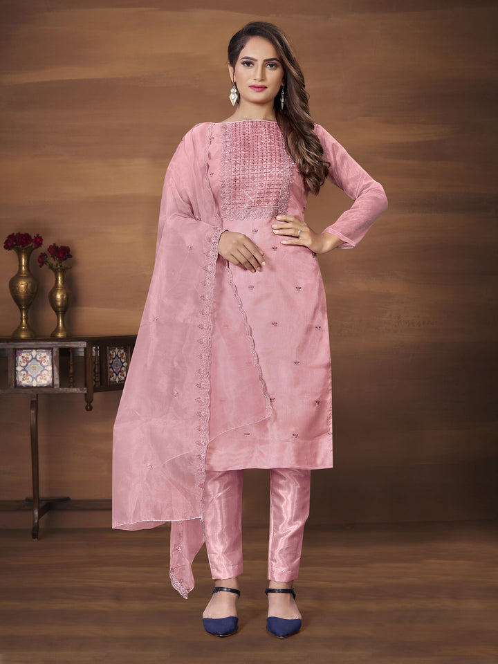 Designer Organza Kurtis Set with Sequins & Thread Work | Wedding & Festive