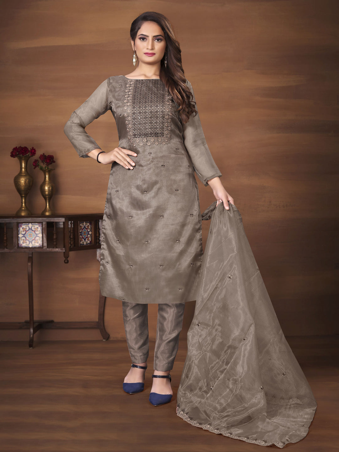 Designer Organza Kurtis Set with Sequins & Thread Work | Wedding & Festive