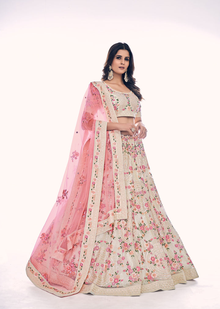 White Soft Net Lehenga Choli | Zarkan & Sequence Embroidery Dupatta