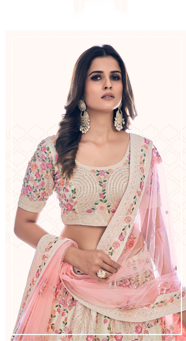 White Soft Net Lehenga Choli | Zarkan & Sequence Embroidery Dupatta