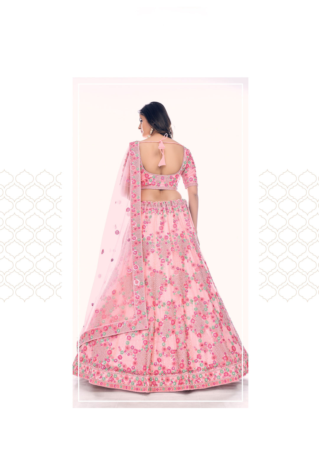 Elegant Peach Lehenga Choli | Soft Net Fabric with Sequence & Zarkan Work