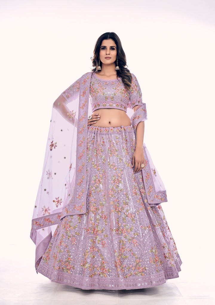 Elegant Lilac Lehenga Choli | Soft Net Fabric with Thread & Zarkan Work Dupatta