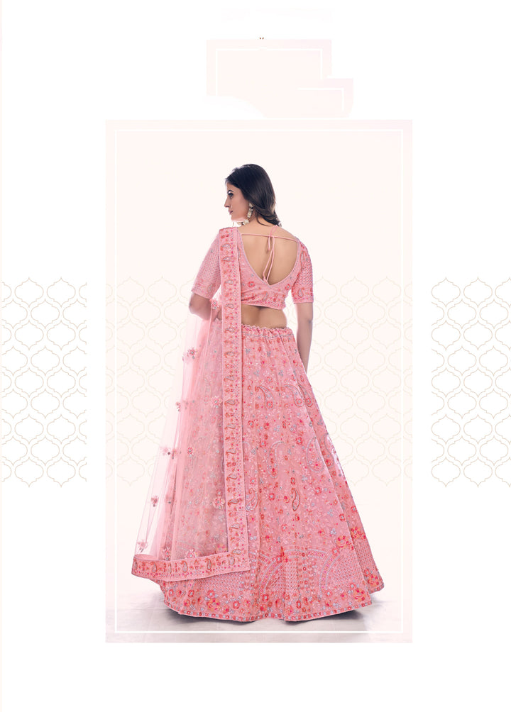 Elegant Pink Lehenga | Dori & Thread Embroidered Soft Net with Zarkan Dupatta